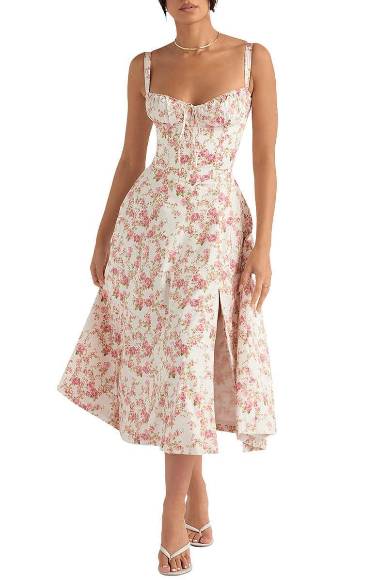 Vestido Floral Modelador com Corpete e Recorte na Cintura