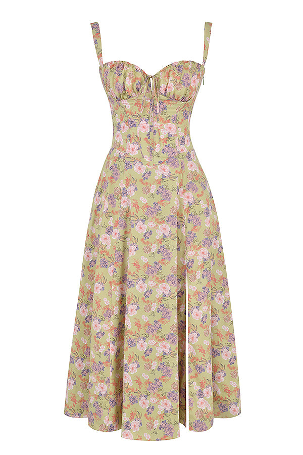 Vestido Floral Modelador com Corpete e Recorte na Cintura