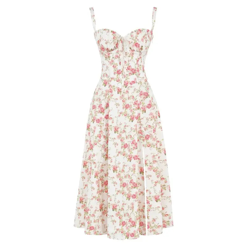 Vestido Floral Modelador com Corpete e Recorte na Cintura