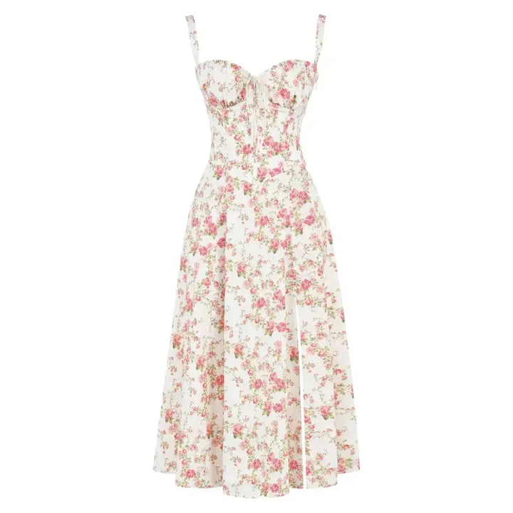 Vestido Floral Modelador com Corpete e Recorte na Cintura