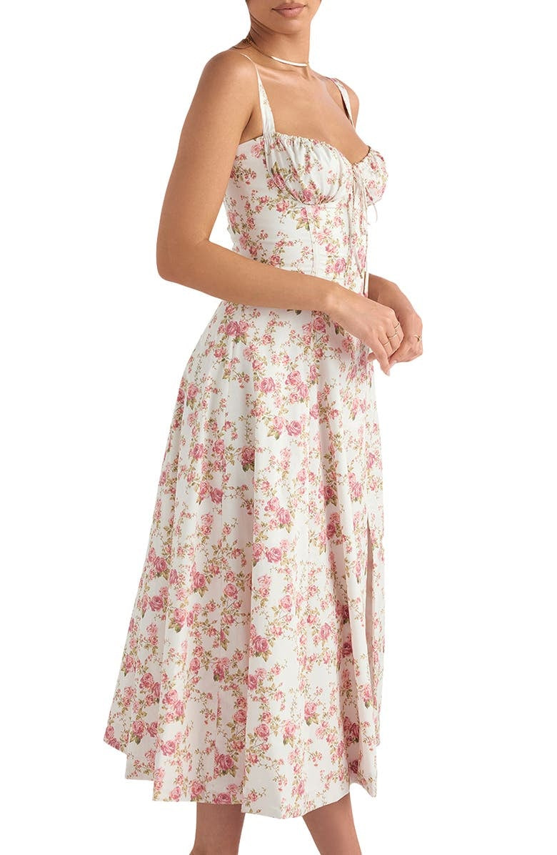 Vestido Floral Modelador com Corpete e Recorte na Cintura