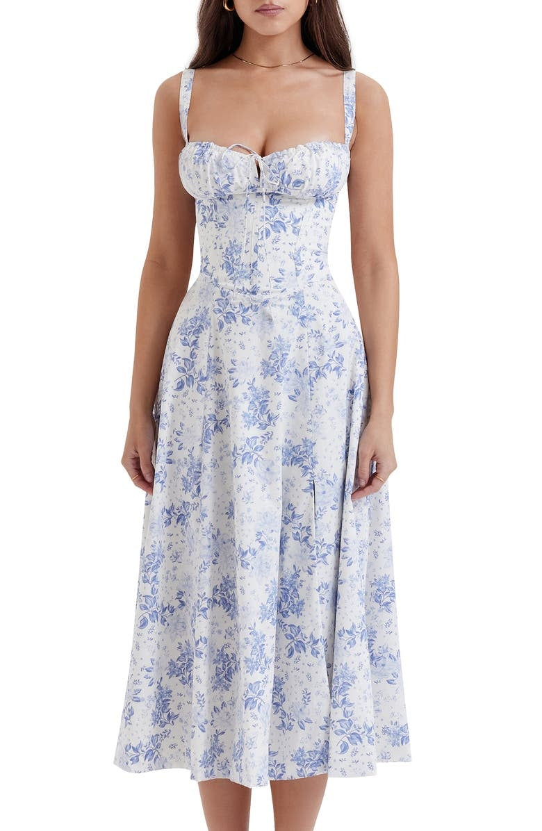 Vestido Floral Modelador com Corpete e Recorte na Cintura