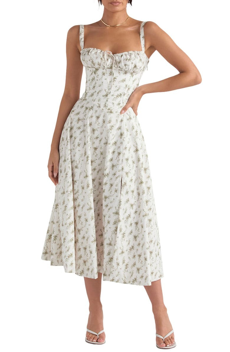 Vestido Floral Modelador com Corpete e Recorte na Cintura