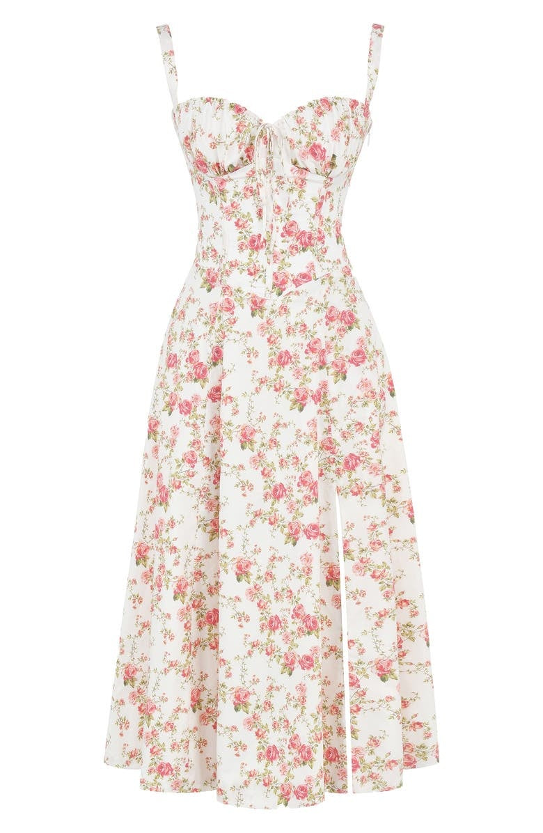 Vestido Floral Modelador com Corpete e Recorte na Cintura